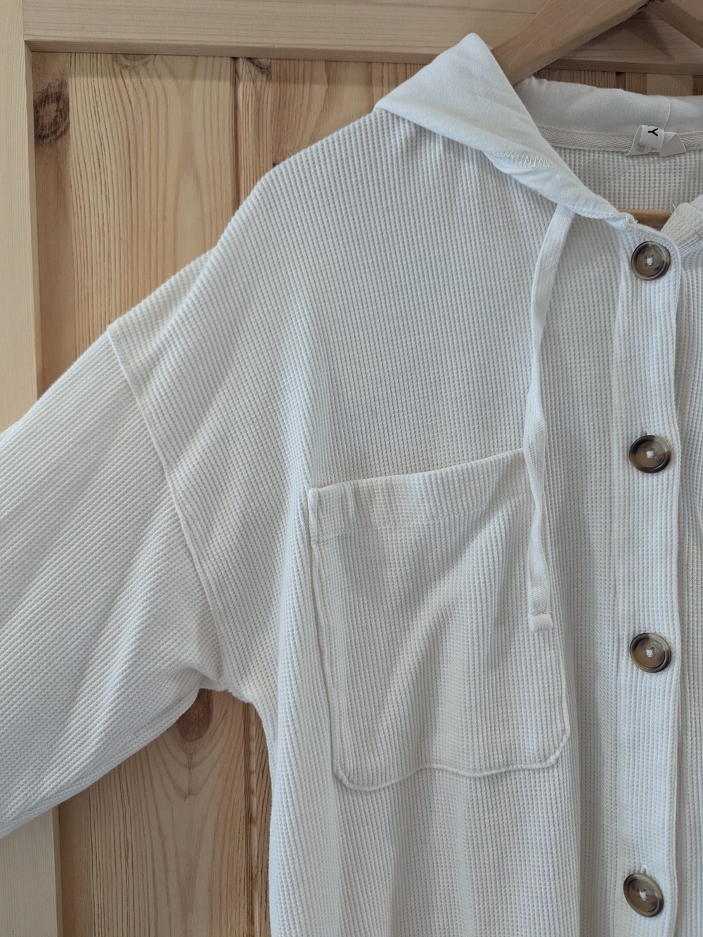 Roxy Cream Button-Front Hooded Shirt - Picture 4 of 9